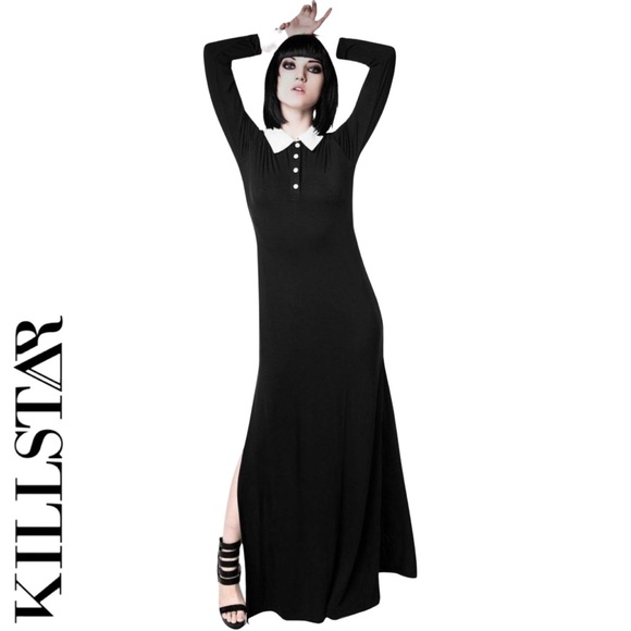Killstar Dresses & Skirts - Killstar Cemetery Lane Maxi Dress, Long Sleeve, Black and White, M